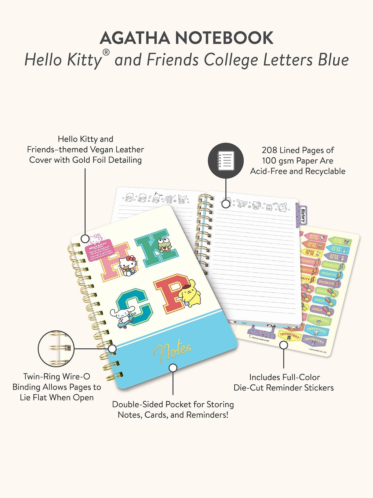 Hello Kitty and Friends x Studio Oh! College Letters Blue Agatha Notebook