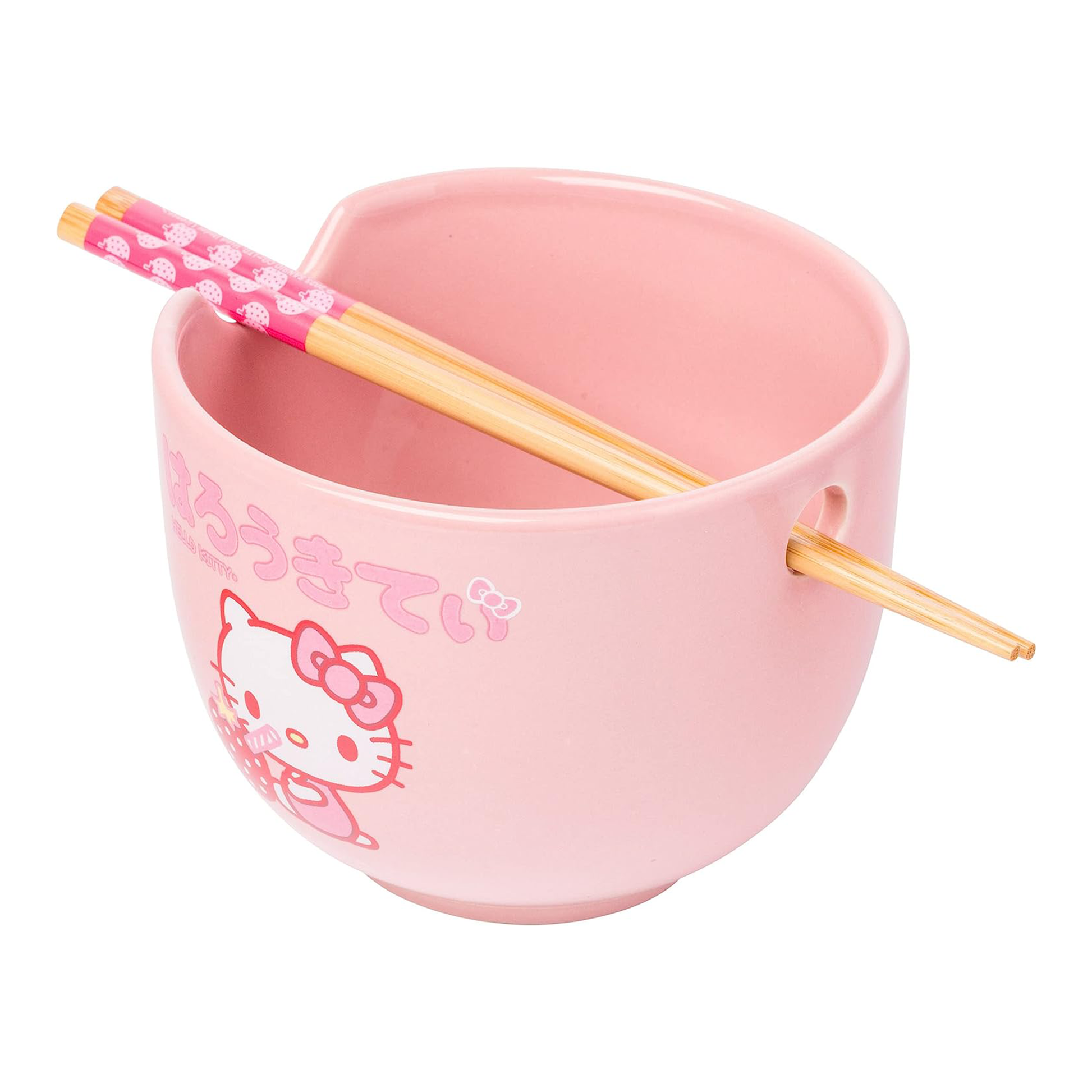 Hello Kitty Ceramic Ramen Bowl and Chopstick Set (Strawberry Milk)