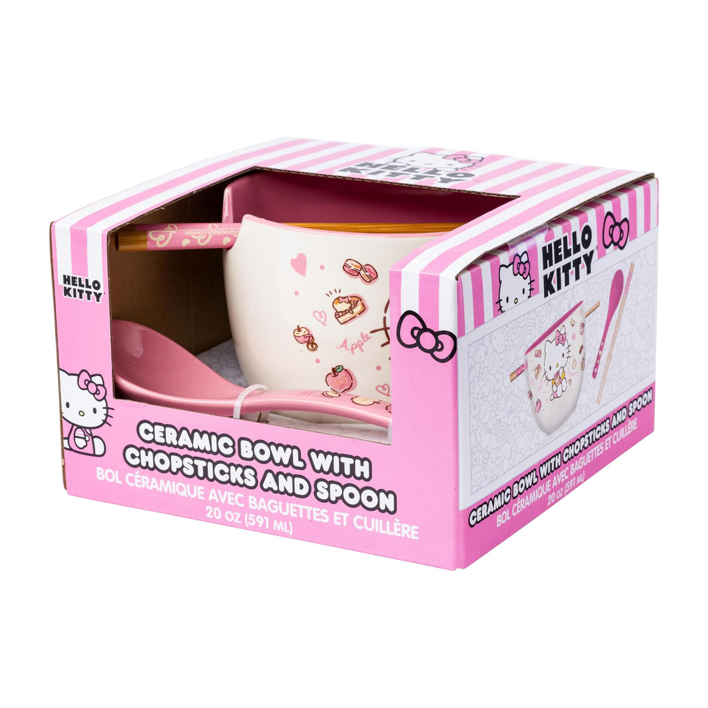 Hello Kitty Ceramic Ramen Bowl and Chopsticks/Spoon Set (Apples and Cinnamon)