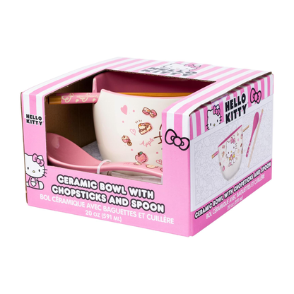 Hello Kitty Ceramic Ramen Bowl and Chopsticks/Spoon Set (Apples and Cinnamon)