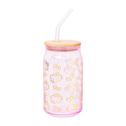 Hello Kitty Pink Glass Jar Tumblers with Bamboo Lid (Set of 2)