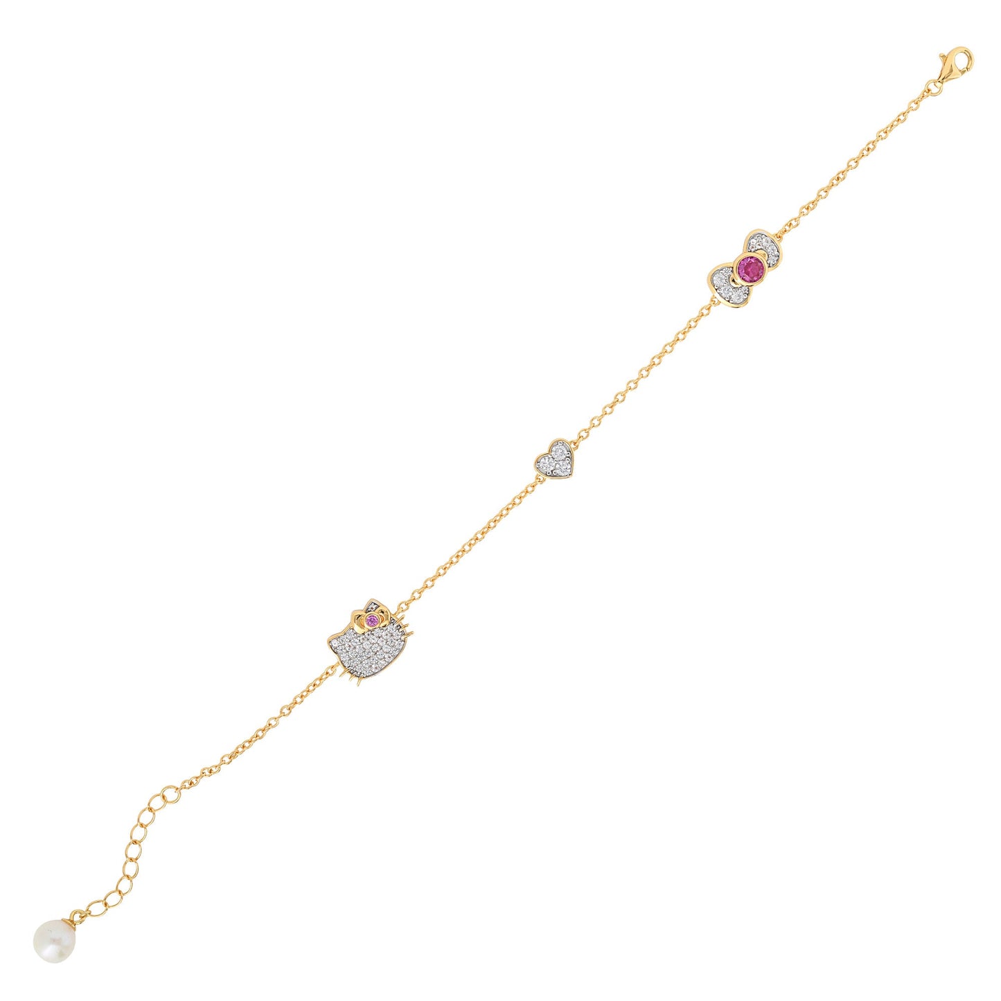 Hello Kitty Two-Tone Gold Plated Icons Bracelet (Pink & White Sapphire)