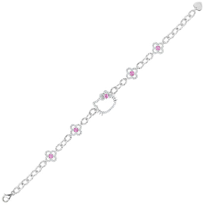 Hello Kitty Quatrefoil Sterling Silver Bracelet (Pink & White Sapphire)