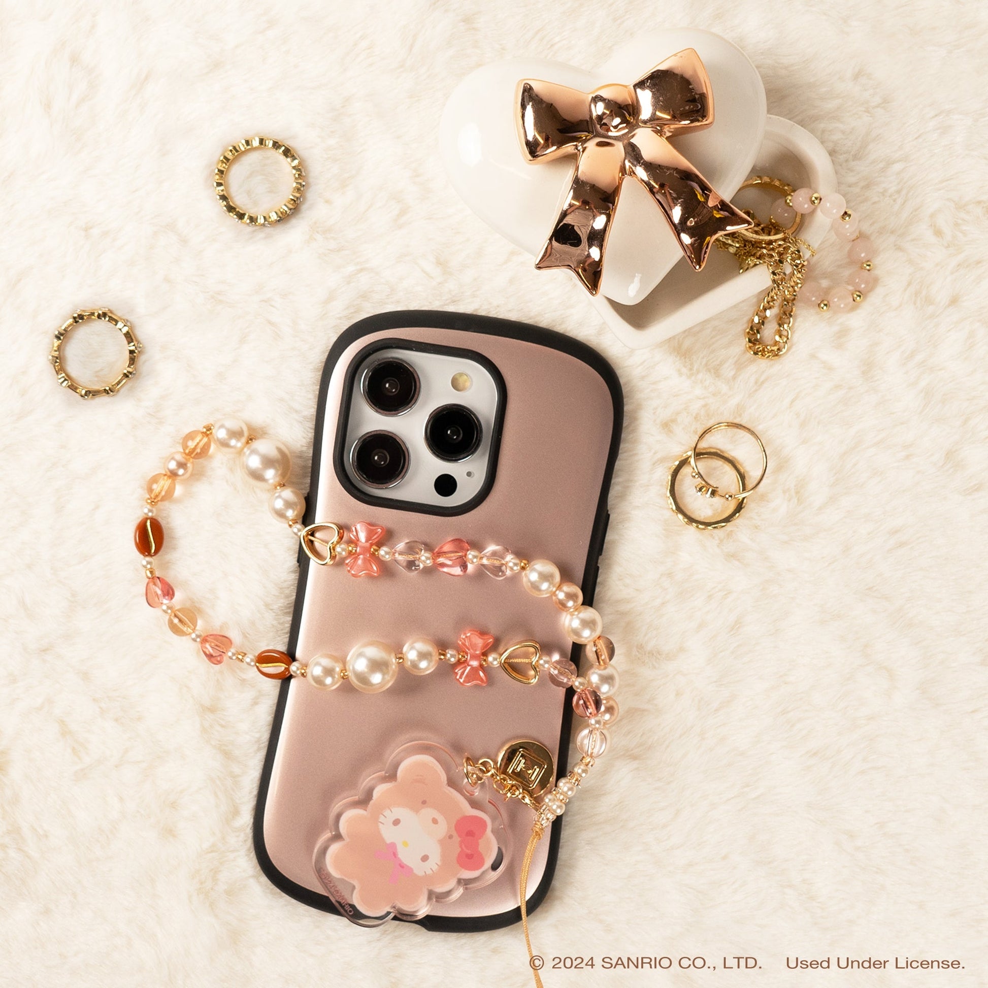 Hello Kitty Latte Bear Beaded Charm Mobile Phone Wrist Strap