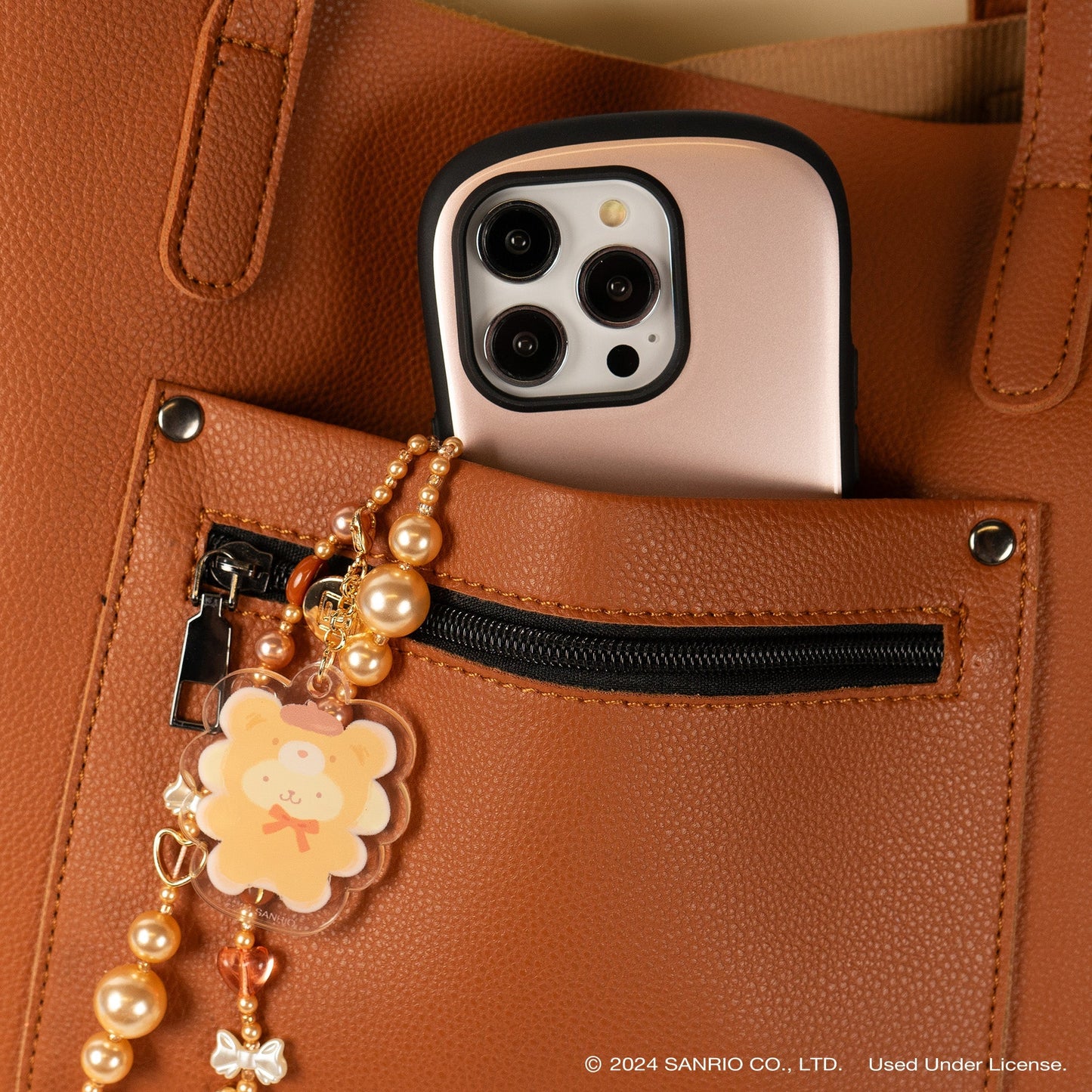 Pompompurin Latte Bear Beaded Charm Mobile Phone Wrist Strap
