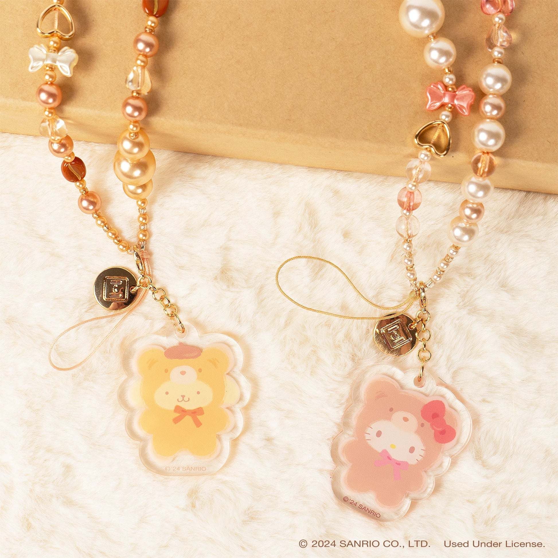 Pompompurin Latte Bear Beaded Charm Mobile Phone Wrist Strap