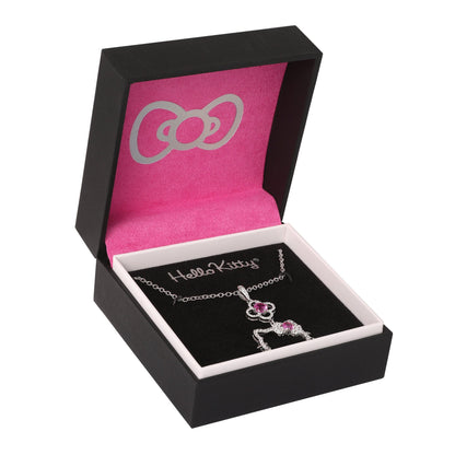 Hello Kitty 18" Quatrefoil Sterling Silver Pendant Necklace (Pink & White Sapphire)