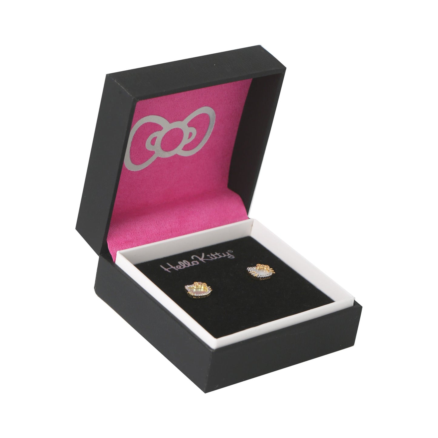 Hello Kitty Two-Tone Gold Plated Stud Earrings (Diamond & Mother of Pearl)