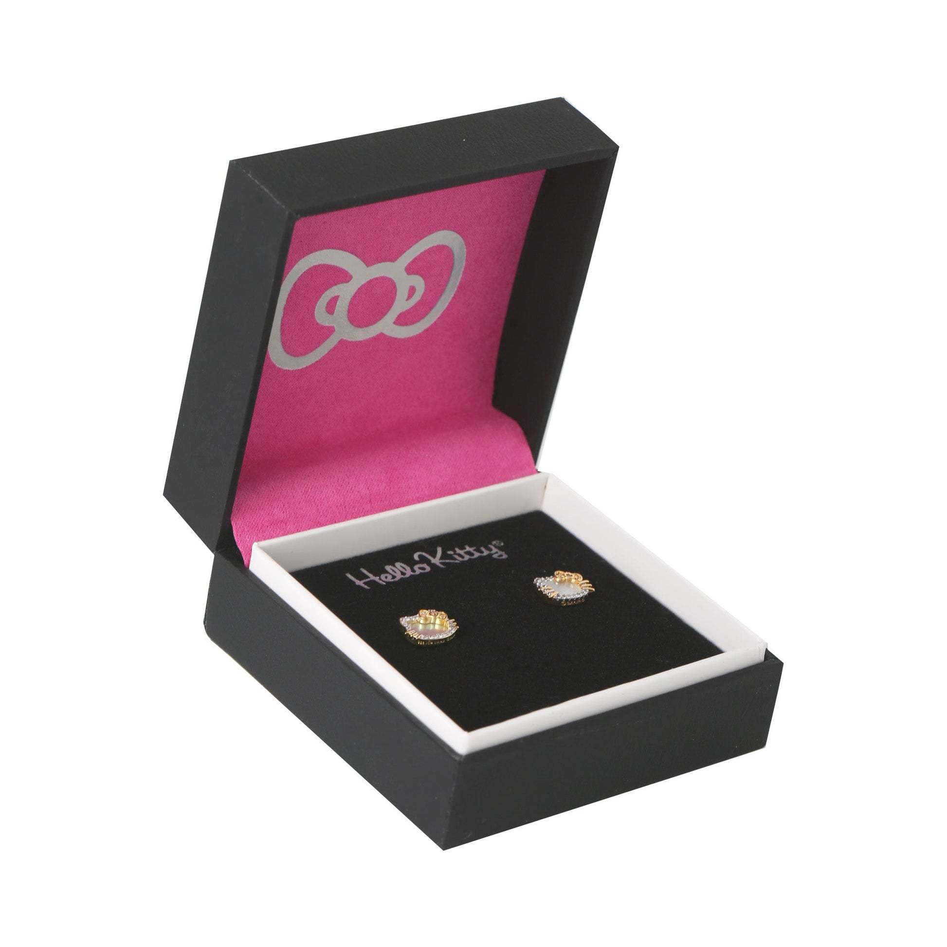 Hello Kitty Two-Tone Gold Plated Stud Earrings (Diamond & Mother of Pearl)