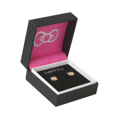 Hello Kitty Two-Tone Gold Plated Stud Earrings (Diamond & Mother of Pearl)