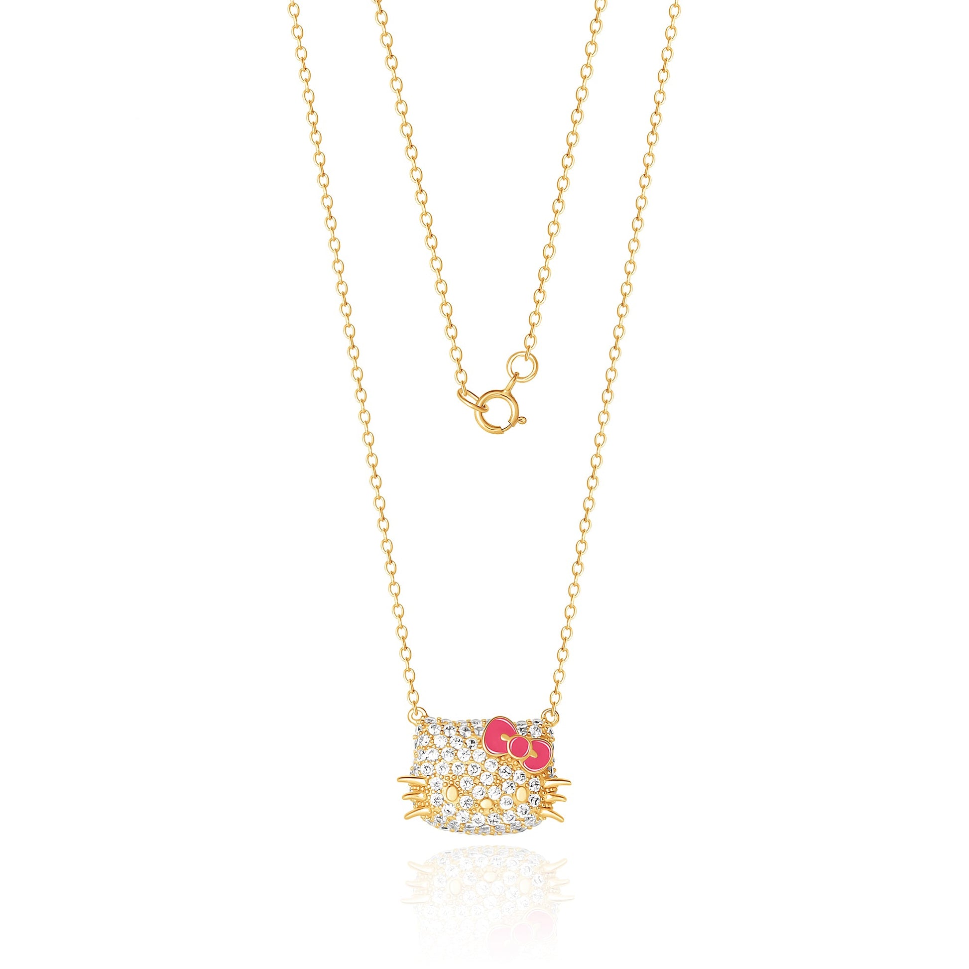 Hello Kitty 18” Gold Plated Face Pave 3D Necklace