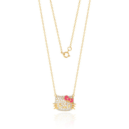 Hello Kitty 18” Gold Plated Face Pave 3D Necklace