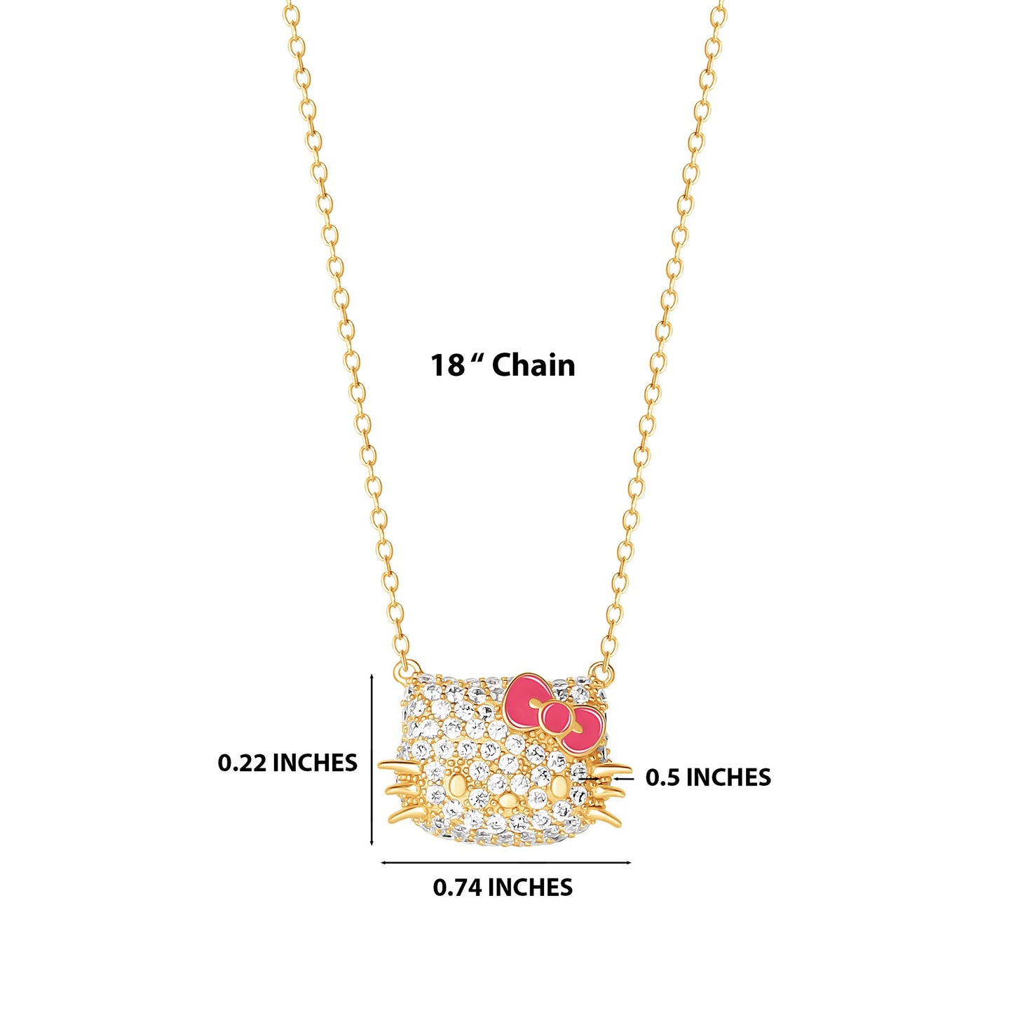 Hello Kitty 18” Gold Plated Face Pave 3D Necklace