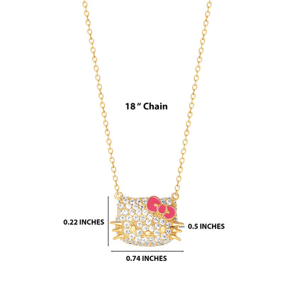 Hello Kitty 18” Gold Plated Face Pave 3D Necklace