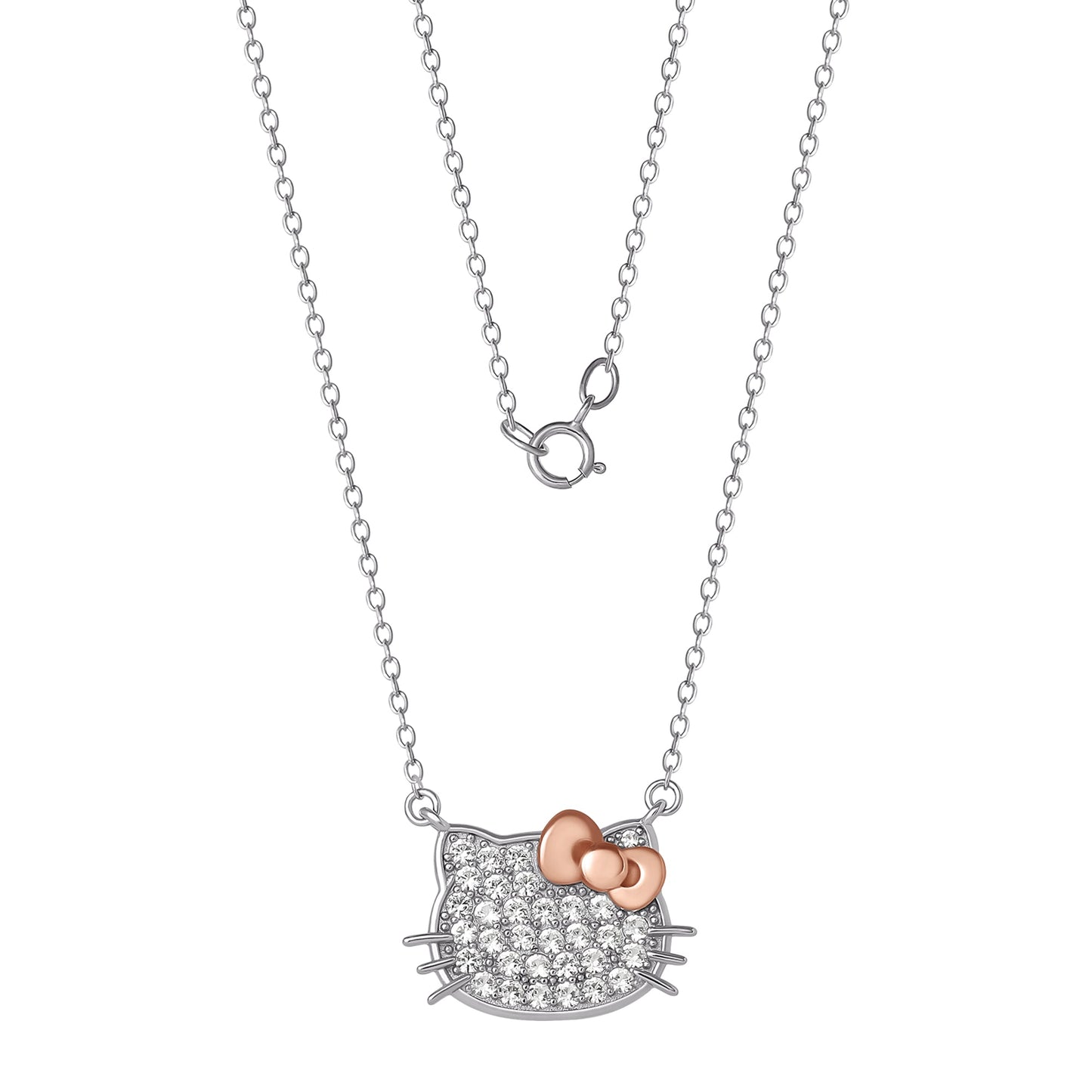 Hello Kitty 18" Two-Tone Gold Plated Pavé Necklace (White Sapphire)