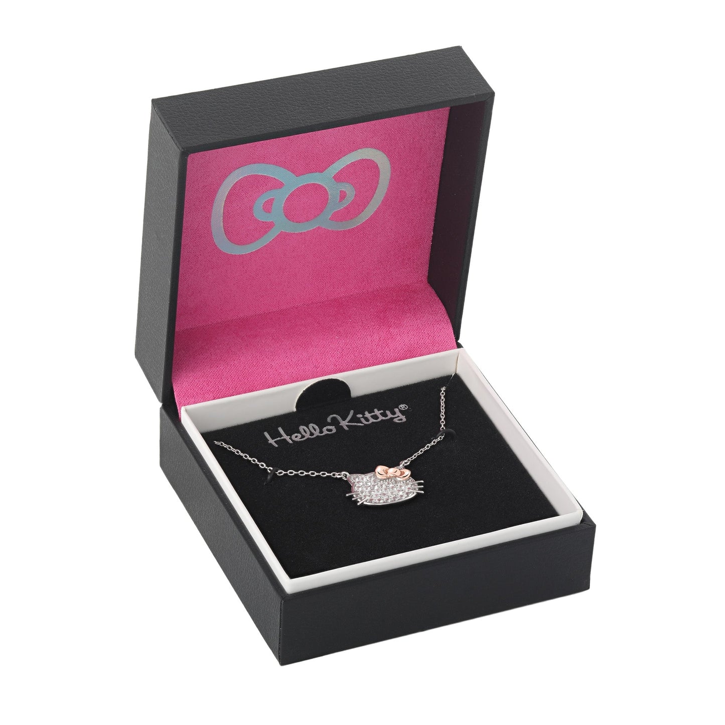 Hello Kitty 18" Two-Tone Gold Plated Pavé Necklace (White Sapphire)