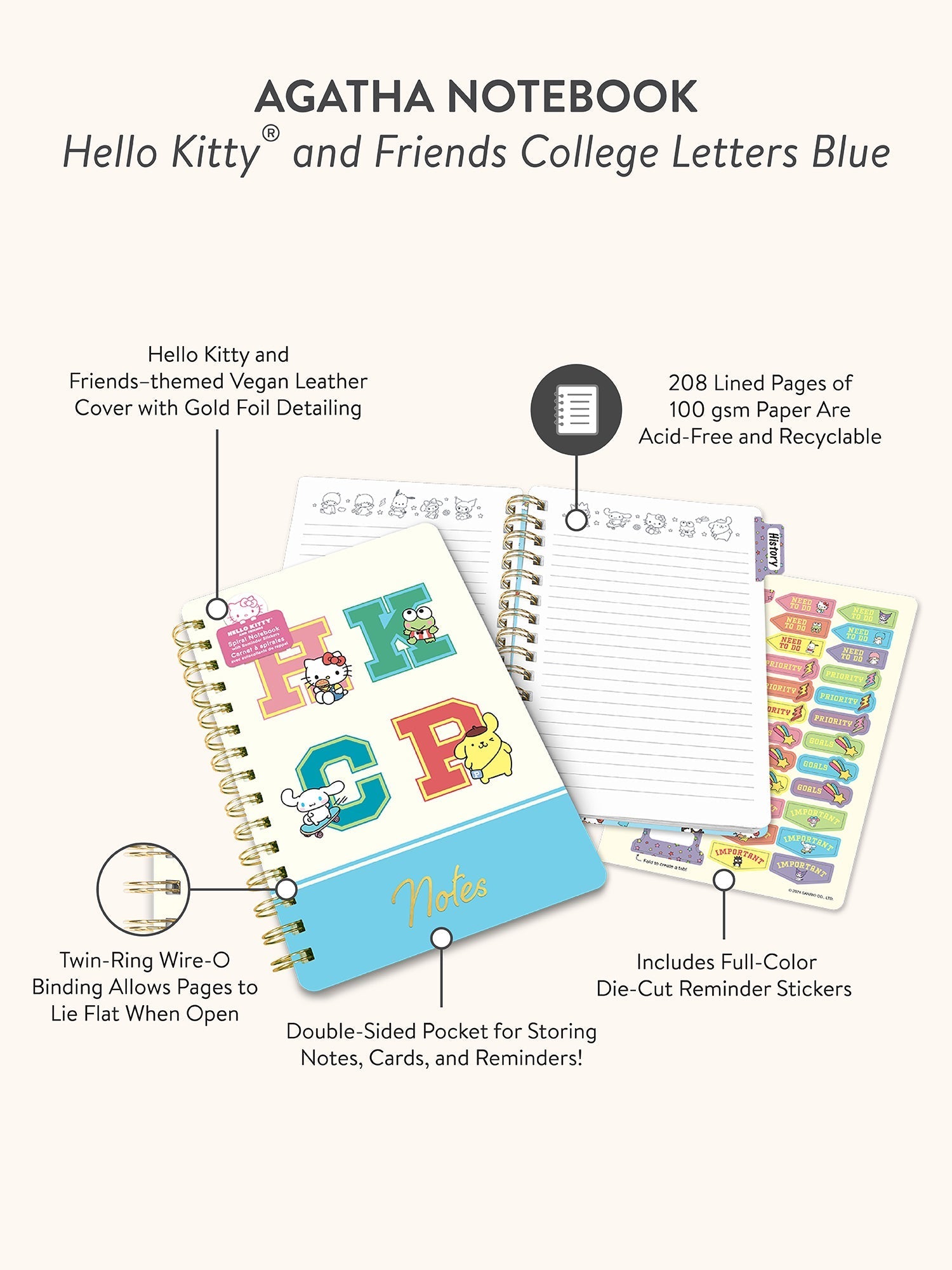Hello Kitty and Friends x Studio Oh! College Letters Blue Agatha Notebook