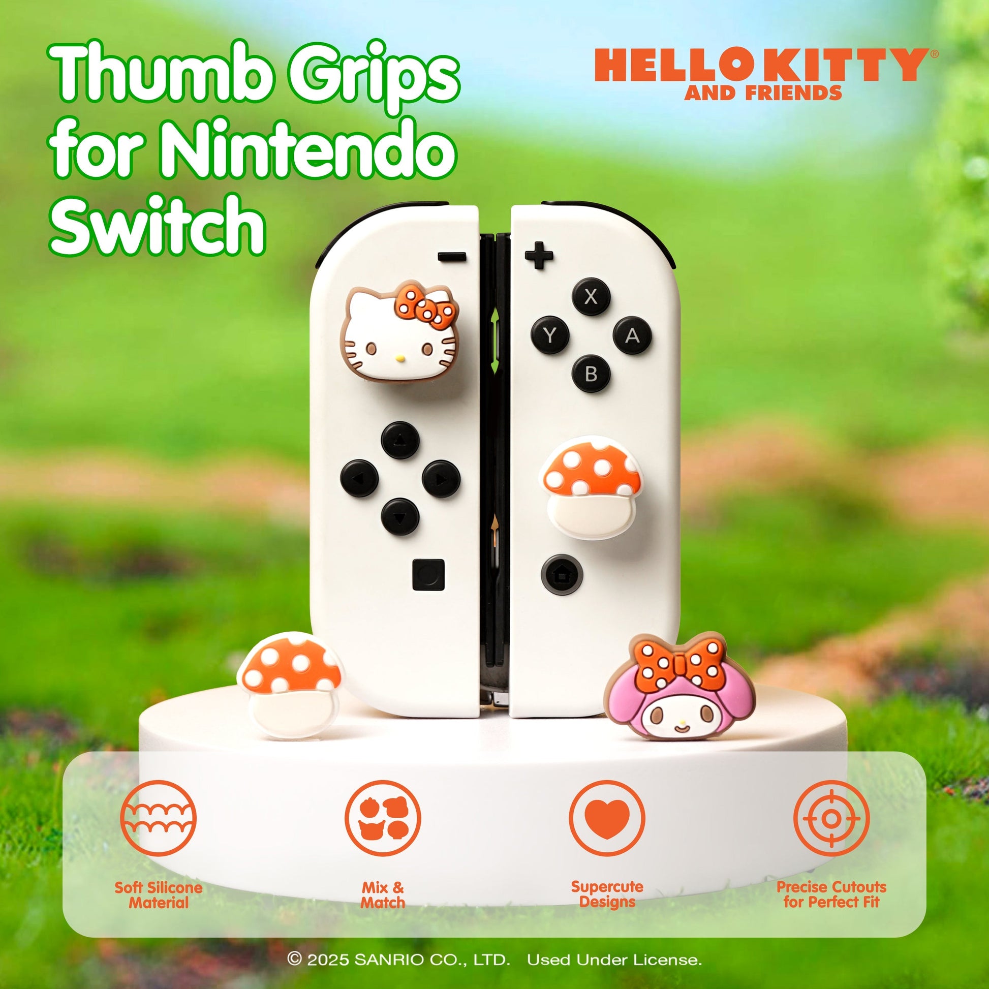 Hello Kitty and Friends Mushroom Nintendo Switch Grip Caps (Hello Kitty + My Melody)