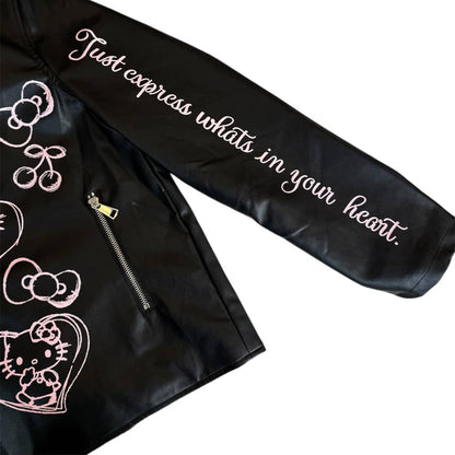 Hello Kitty x Lola + The Boys Kids Graffiti Biker Jacket (Black)